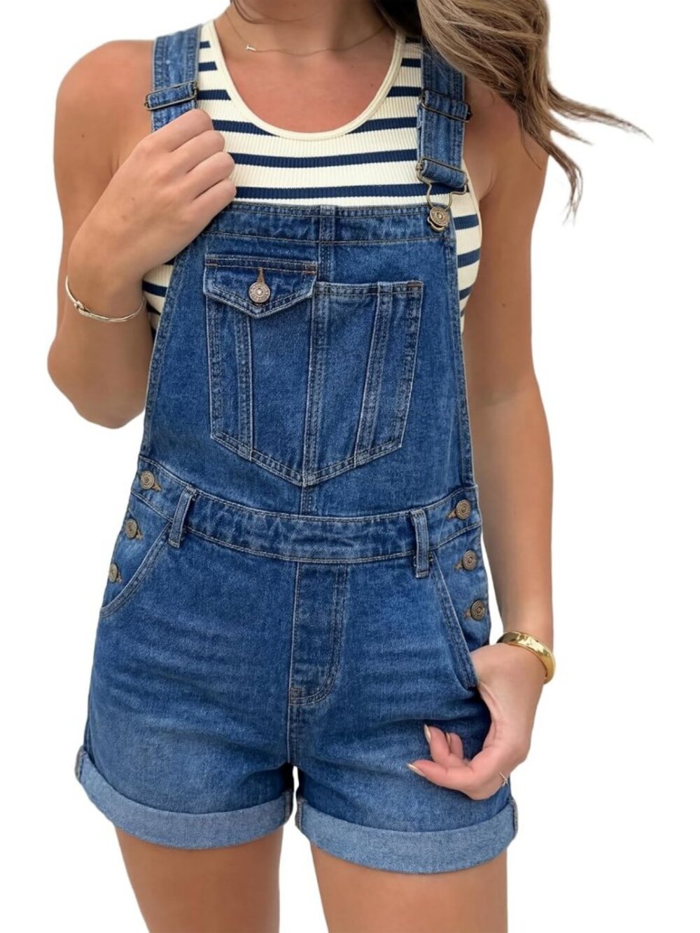 Stylish Denim Overalls Shorts for Women | Adjustable Straps & Pockets